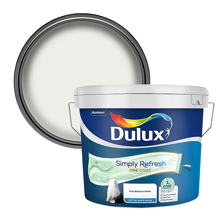 Product image for Dulux One coat Pure brilliant white Matt Emulsion paint, 10L