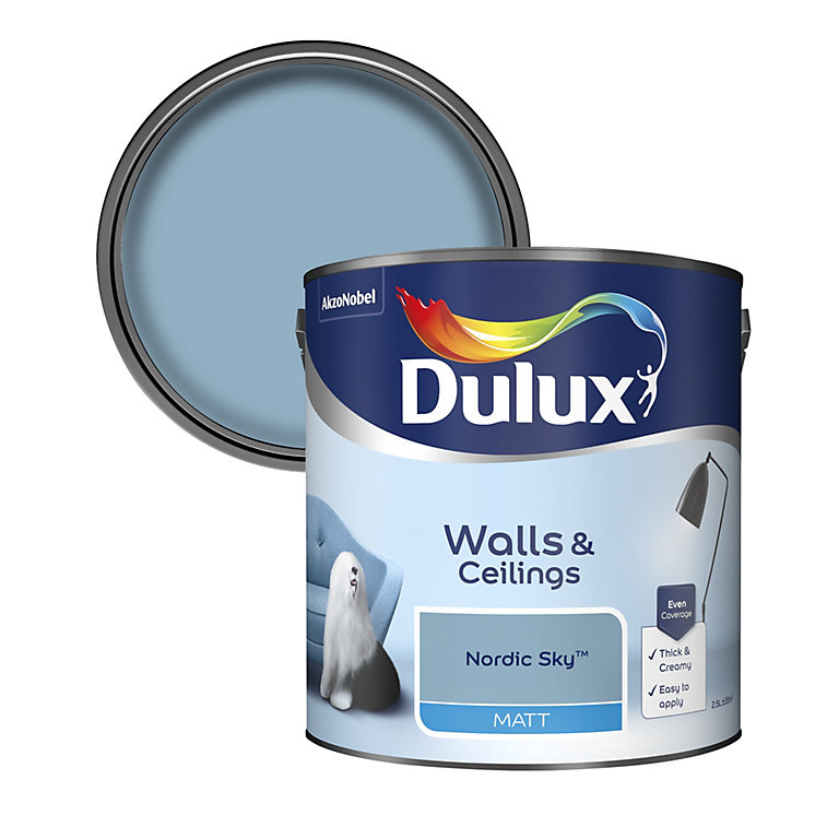 Product image for Dulux Walls & ceilings Nordic sky Matt Emulsion paint, 2.5L