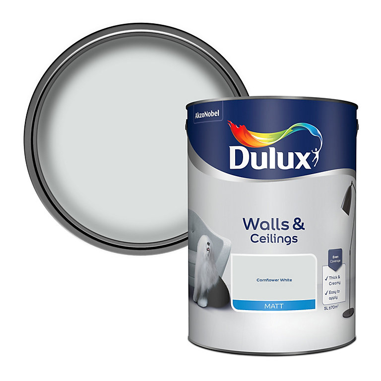 Product image for Dulux Walls & ceilings Cornflower white Matt Emulsion paint, 5L