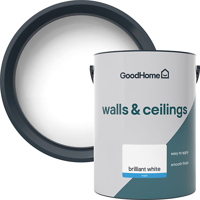 Image of GoodHome Walls & Ceilings Brilliant white Vinyl matt Emulsion paint, 5L