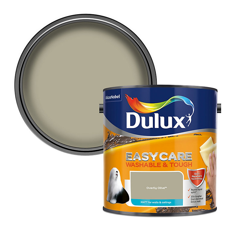 Product image for Dulux Easycare Overtly olive Matt Emulsion paint, 2.5L