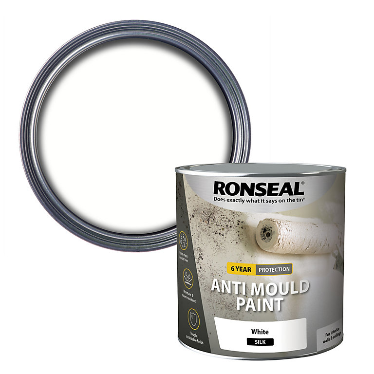 Product image for Ronseal Problem wall White Silk Anti-mould paint, 2.5L
