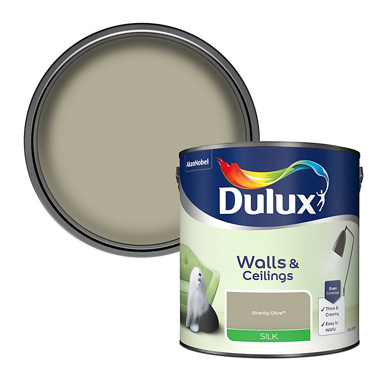 Product image for Dulux Walls & ceilings Overtly olive Silk Emulsion paint, 2.5L