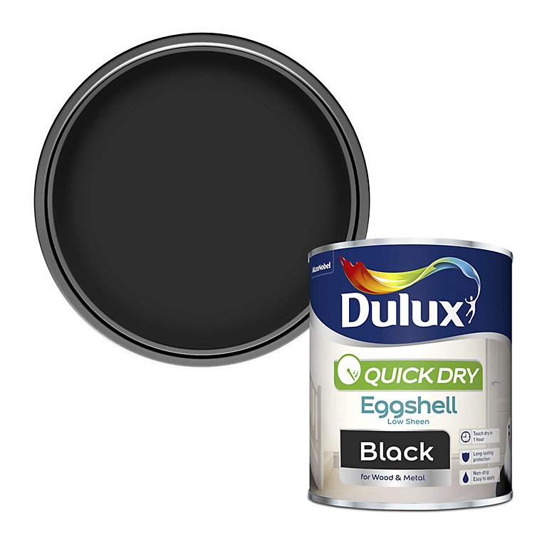 Product image for Dulux Quick dry Black Eggshell Metal & wood paint, 750ml