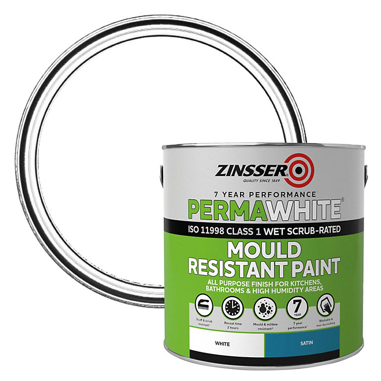 Product image for Zinsser PermaWhite Satin Interior Anti-mould paint, 2.5L