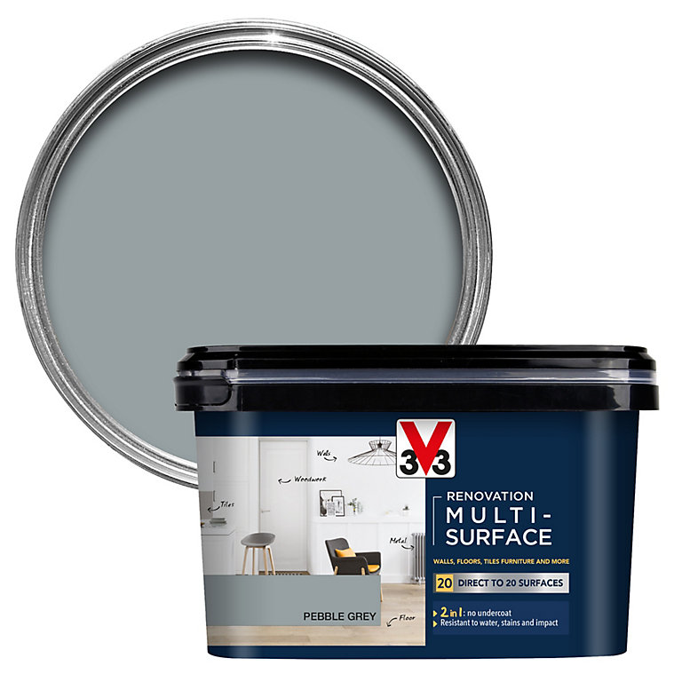 Product image for V33 Renovation Pebble Grey Satinwood Multi-surface paint, 2L