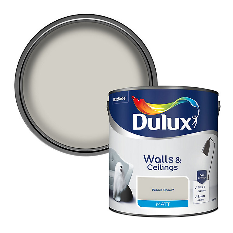 Product image for Dulux Walls & ceilings Pebble shore Matt Emulsion paint, 2.5L