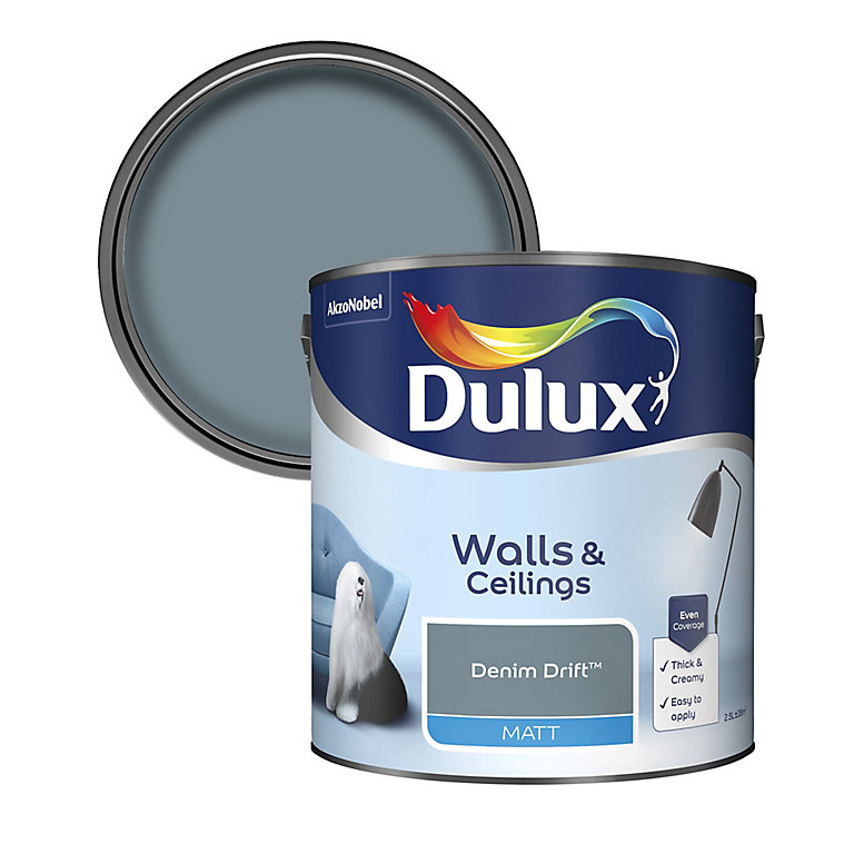 Product image for Dulux Walls & ceilings Denim drift Matt Emulsion paint, 2.5L