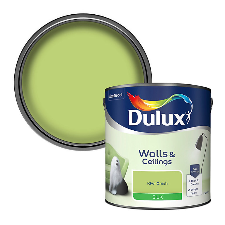 Product image for Dulux Walls & ceilings Kiwi crush Silk Emulsion paint, 2.5L