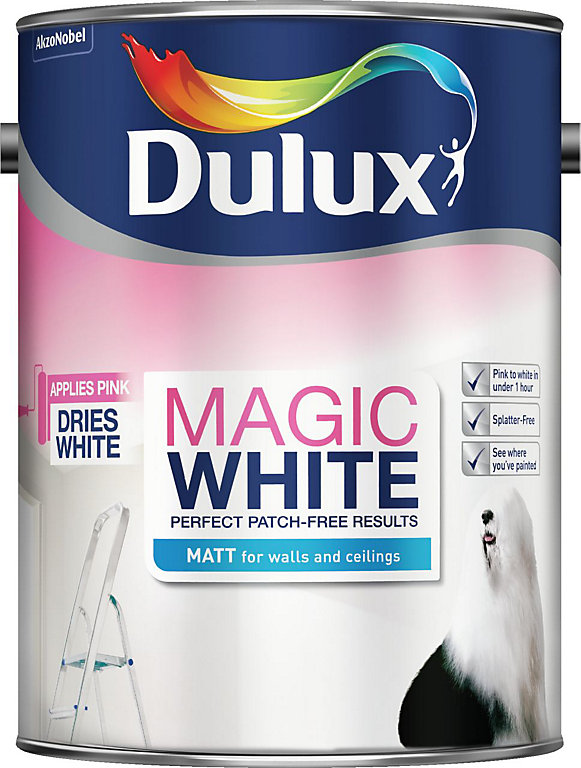 Product image for Dulux Magic Pure brilliant white Matt Emulsion paint, 5L