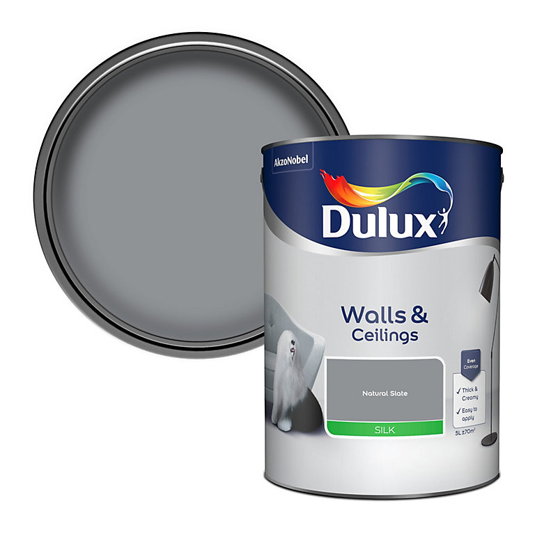 Product image for Dulux Walls & ceilings Natural slate Silk Emulsion paint, 5L