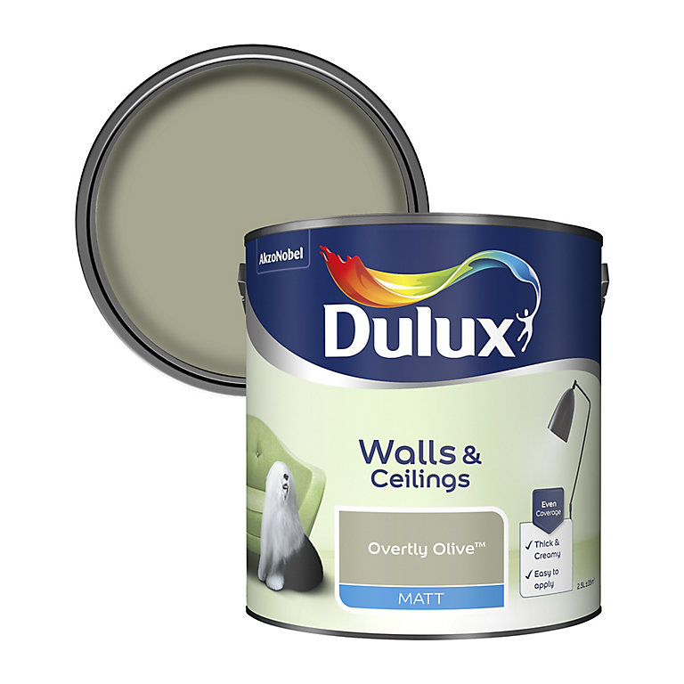 Product image for Dulux Walls & ceilings Overtly olive Matt Emulsion paint, 2.5L