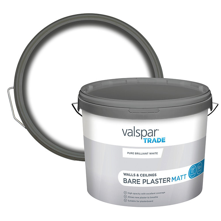 Product image for Valspar Trade Pure Brilliant White Matt Bare plaster paint, 10L