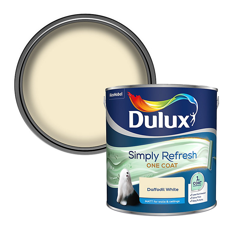 Product image for Dulux One coat Daffodil white Matt Emulsion paint, 2.5L