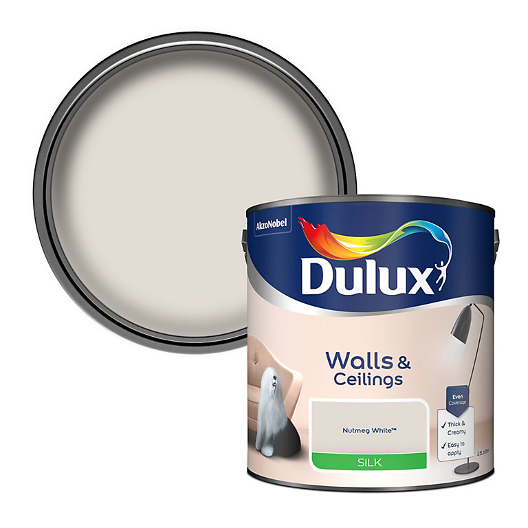 Product image for Dulux Walls & ceilings Nutmeg white Silk Emulsion paint, 2.5L