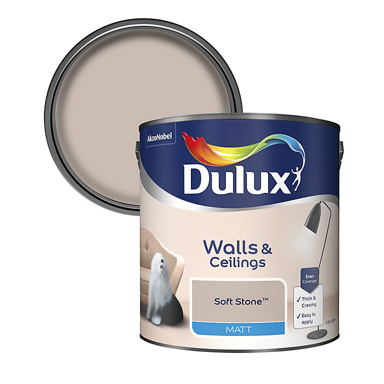 Product image for Dulux Walls & ceilings Soft stone Matt Emulsion paint, 2.5L