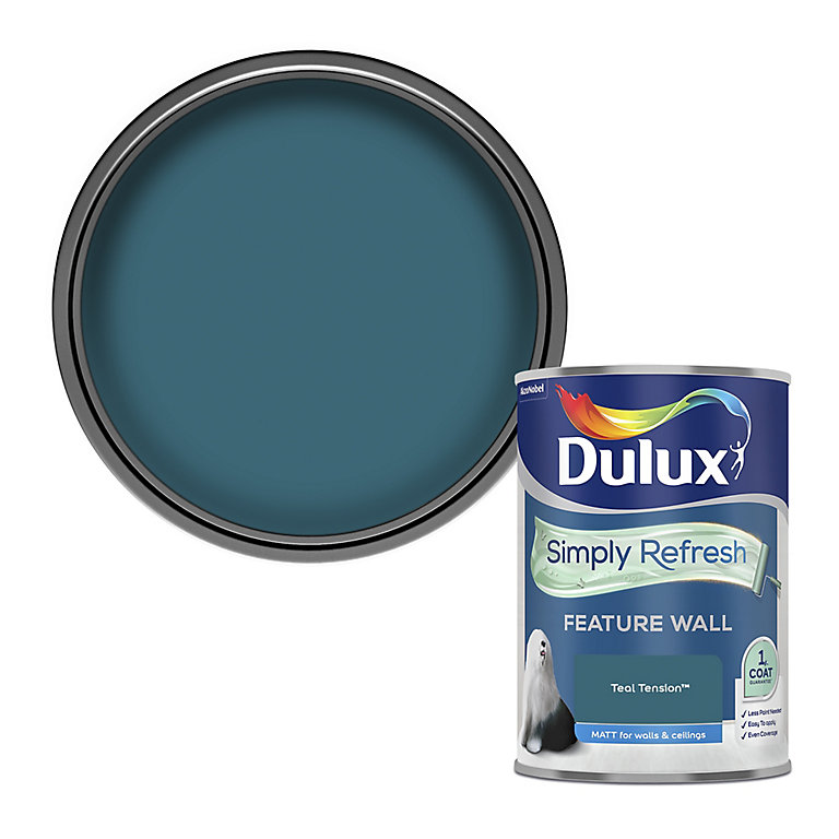 Product image for Dulux One coat Teal tension Matt Emulsion paint, 1.25L
