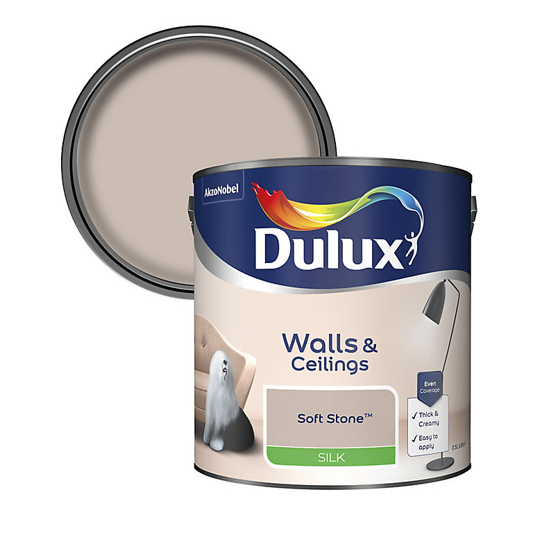 Product image for Dulux Walls & ceilings Soft stone Silk Emulsion paint, 2.5L