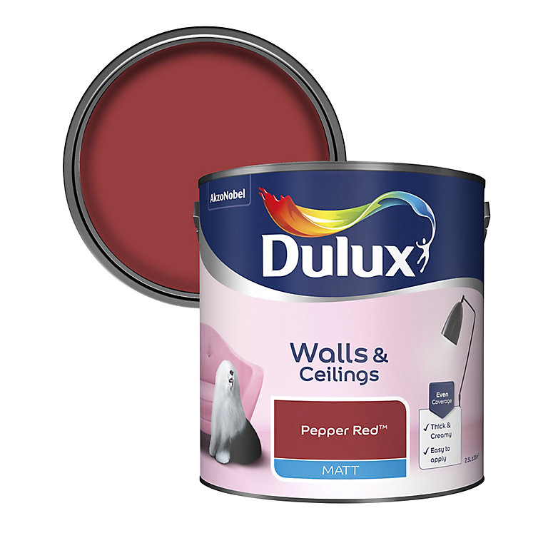 Product image for Dulux Walls & ceilings Pepper red Matt Emulsion paint, 2.5L