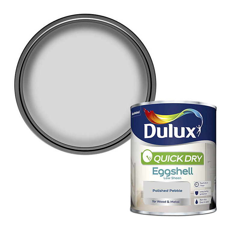 Product image for Dulux Quick dry Polished pebble Eggshell Metal & wood paint, 750ml