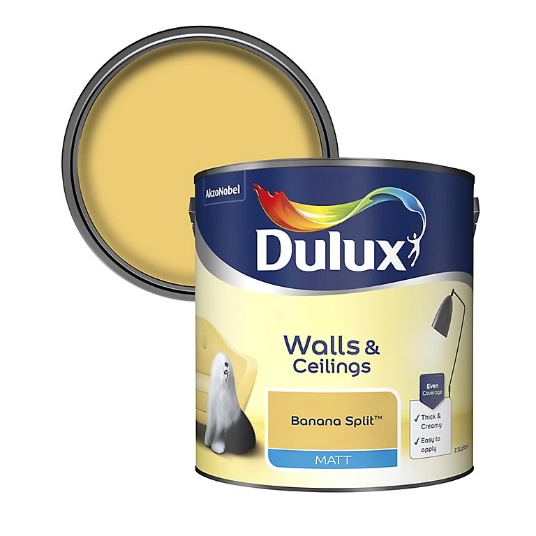 Product image for Dulux Walls & ceilings Banana split Matt Emulsion paint, 2.5L
