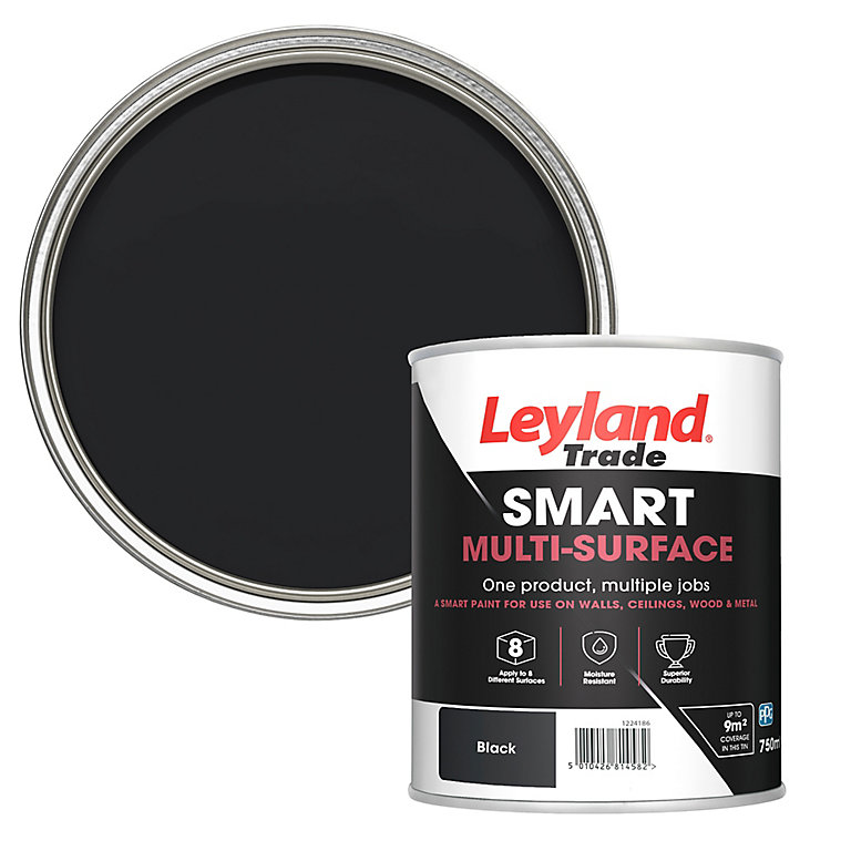 Product image for Leyland Trade Smart Black Mid sheen Multi-surface paint, 750ml