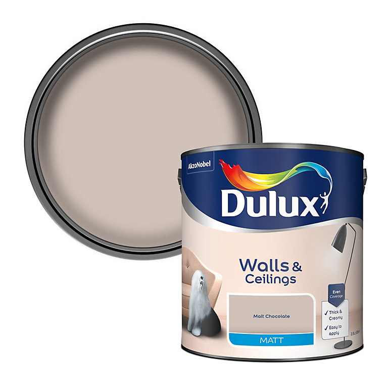Product image for Dulux Walls & ceilings Malt chocolate Matt Emulsion paint, 2.5L