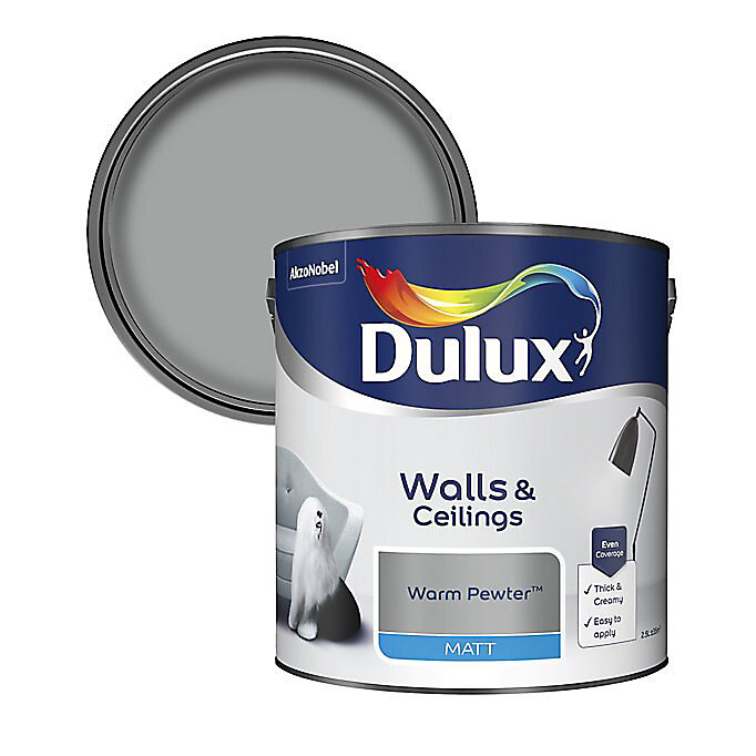 Product image for Dulux Walls & ceilings Warm pewter Matt Emulsion paint, 2.5L