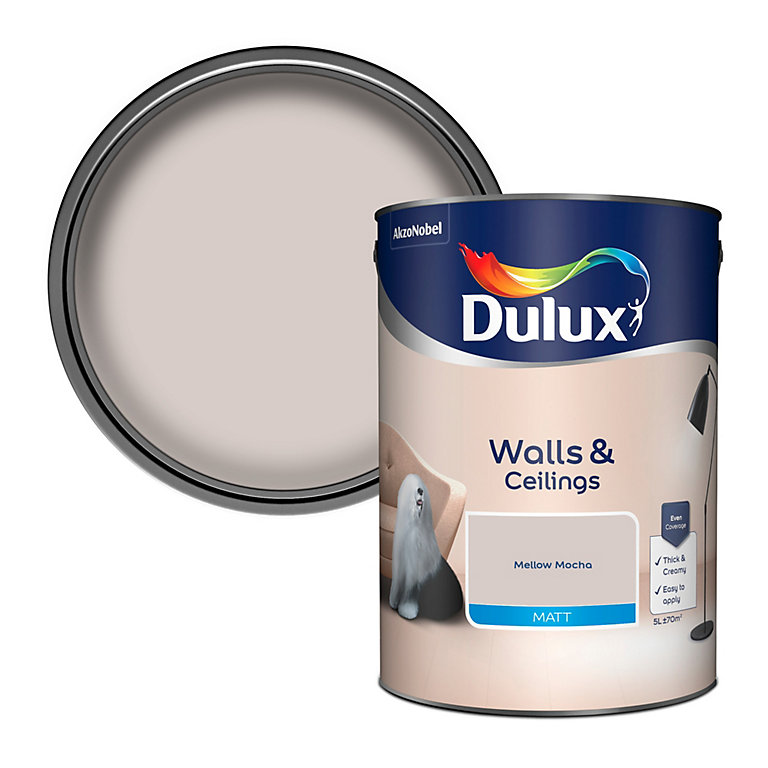 Product image for Dulux Walls & ceilings Mellow mocha Matt Emulsion paint, 5L