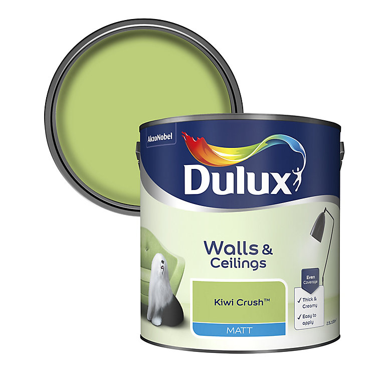 Product image for Dulux Walls & ceilings Kiwi crush Matt Emulsion paint, 2.5L