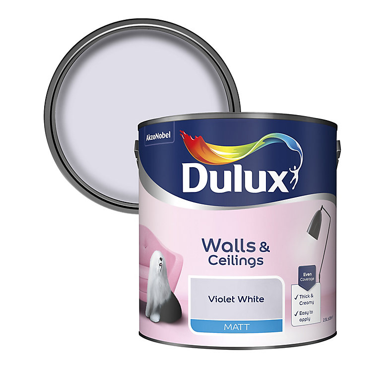Product image for Dulux Natural hints Violet white Matt Emulsion paint, 2.5L