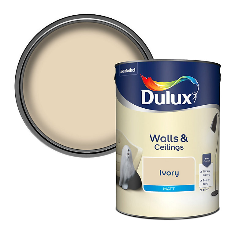 Product image for Dulux Walls & ceilings Ivory Matt Emulsion paint, 5L
