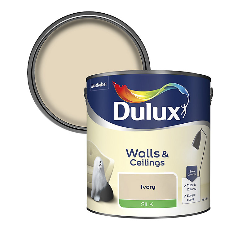 Image of Dulux Walls & ceilings Ivory cream Silk Emulsion paint, 2.5L
