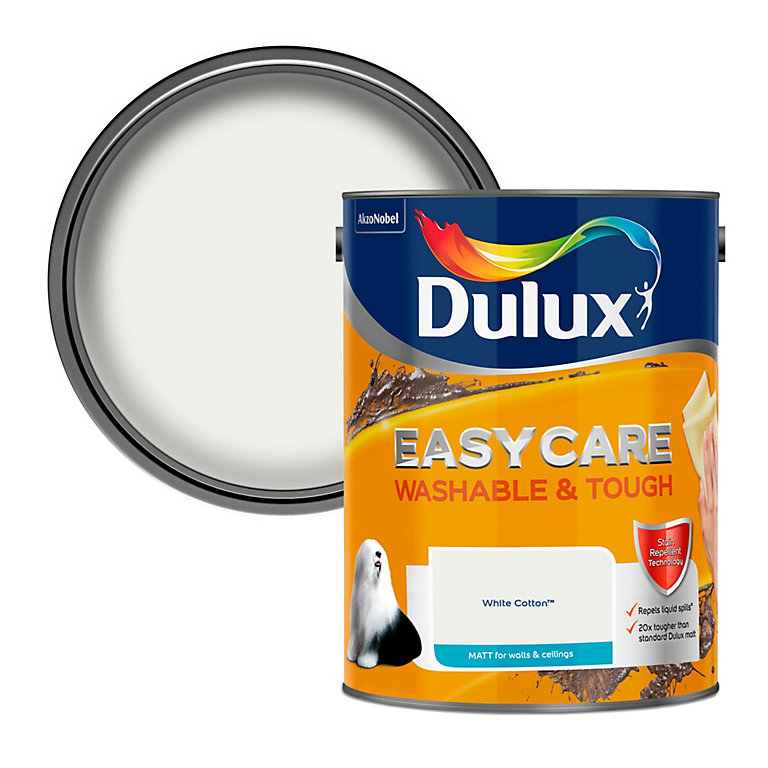 Product image for Dulux Easycare White cotton Matt Emulsion paint, 5L