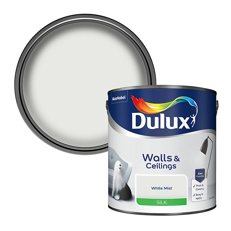 Product image for Dulux Walls & ceilings White mist Silk Emulsion paint, 2.5L
