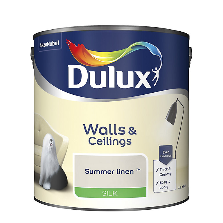 Product image for Dulux Walls & ceilings Summer linen Silk Emulsion paint, 2.5L