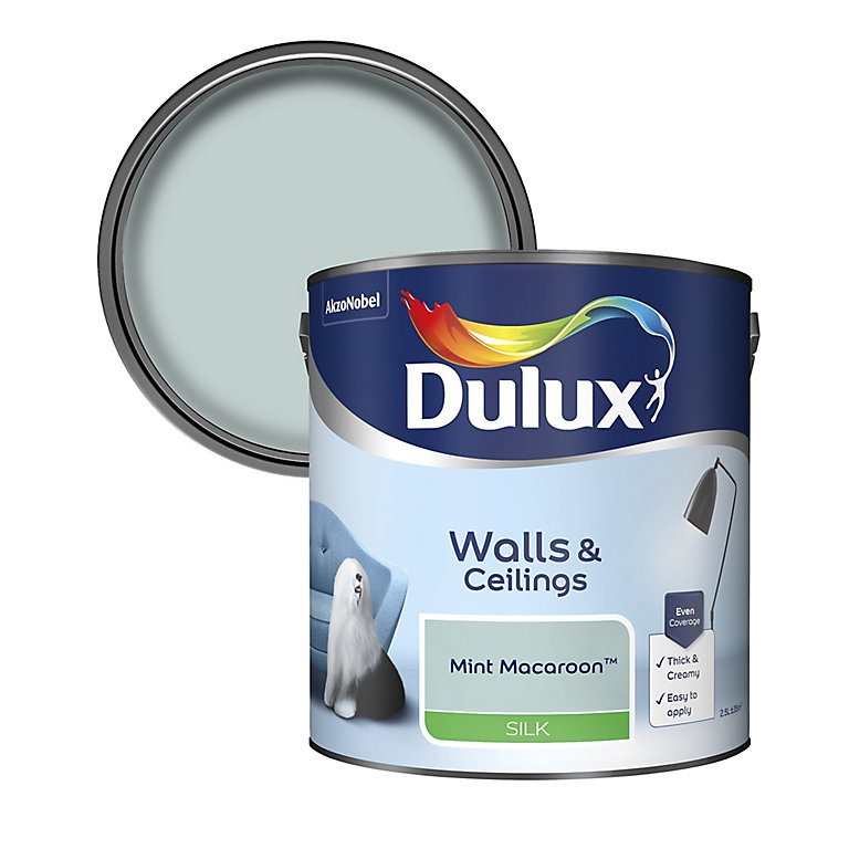 Product image for Dulux Walls & ceilings Mint macaroon Silk Emulsion paint, 2.5L