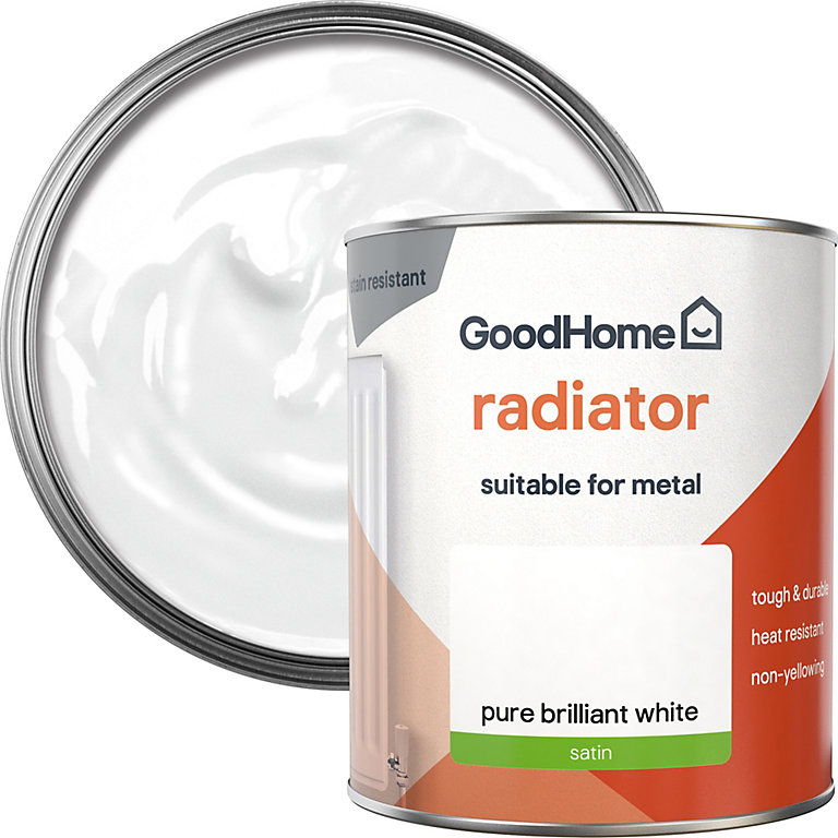 Product image for GoodHome Renovation Pure Brilliant White Satinwood Radiator & appliance paint, 750ml