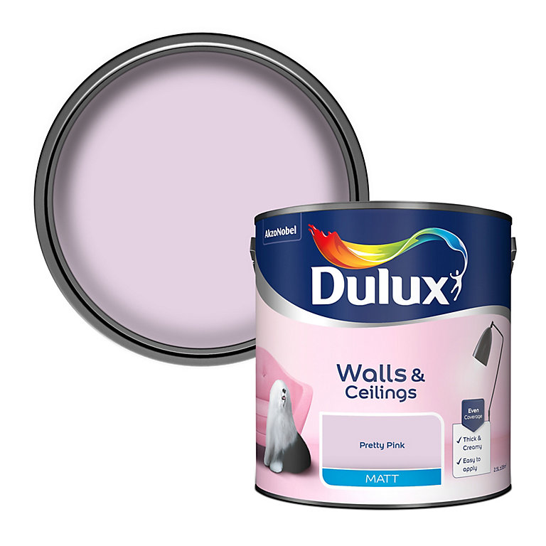 Product image for Dulux Walls & ceilings Pretty pink Matt Emulsion paint, 2.5L