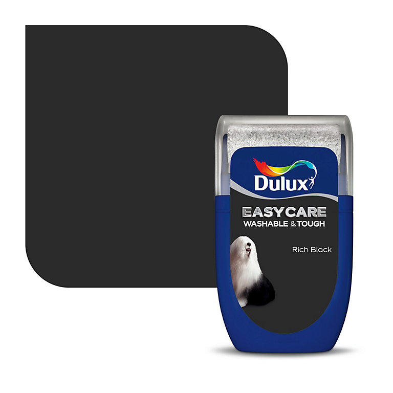 Image of Dulux Easycare Rich black Matt Emulsion paint, 30ml Tester pot