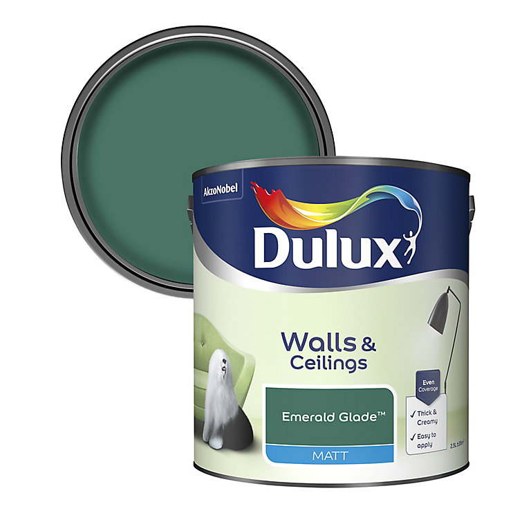 Product image for Dulux Walls & ceilings Emerald glade Matt Emulsion paint, 2.5L