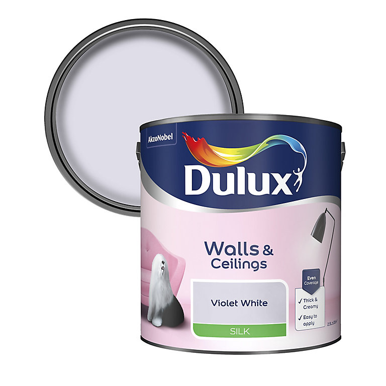Product image for Dulux Natural hints Violet white Silk Emulsion paint, 2.5L