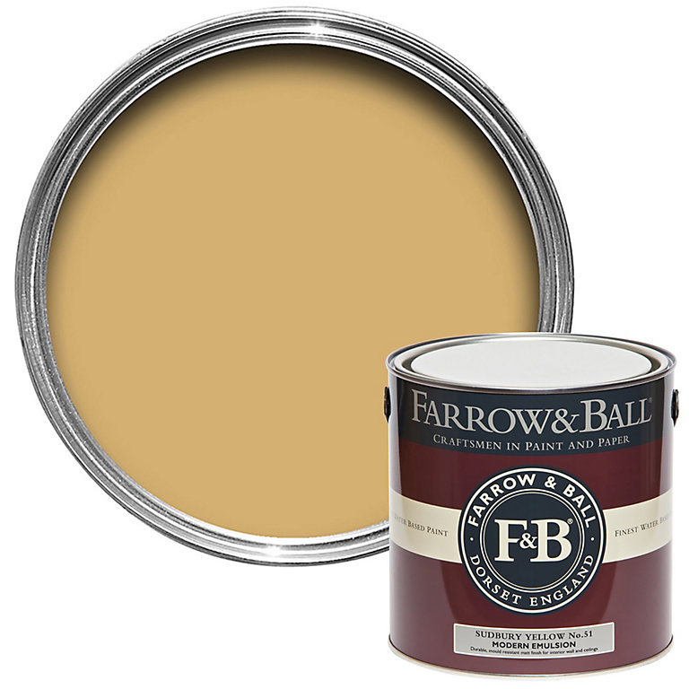 Product image for Farrow & Ball Modern Sudbury Yellow No.51 Matt Emulsion paint, 2.5L