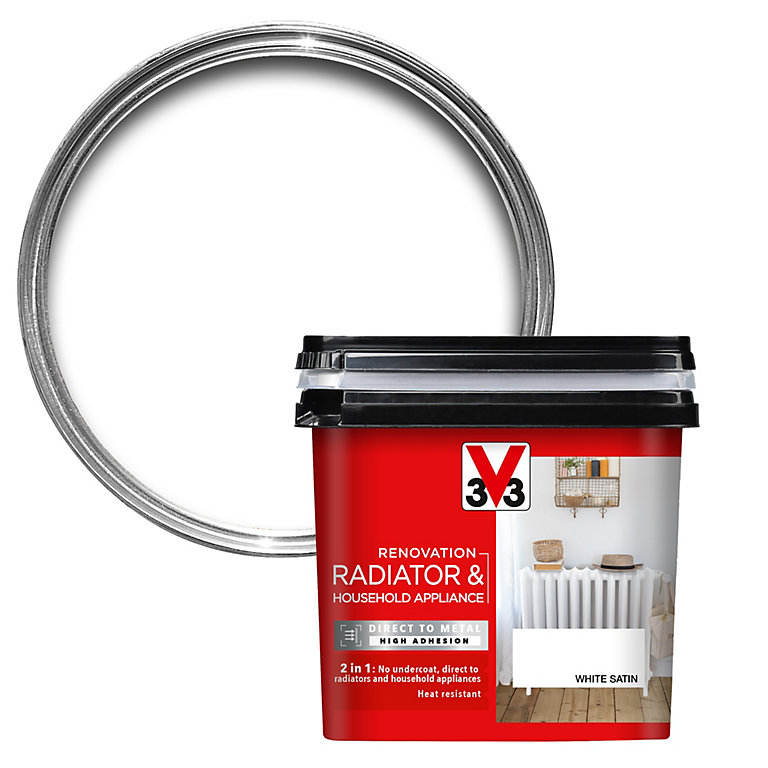 Product image for V33 Renovation White Satinwood Radiator & appliance paint, 750ml