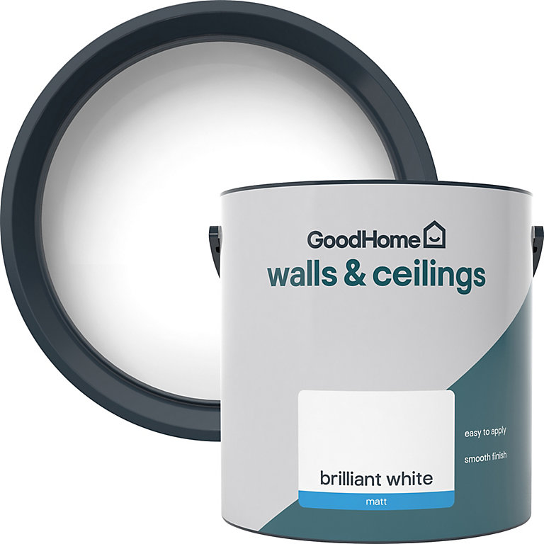 Image of GoodHome Walls & Ceilings Brilliant white Vinyl matt Emulsion paint, 2.5L