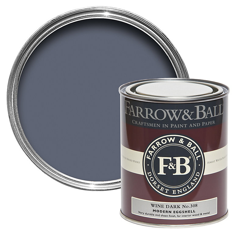 Product image for Farrow & Ball Modern Wine Dark No.308 Eggshell Paint, 750ml