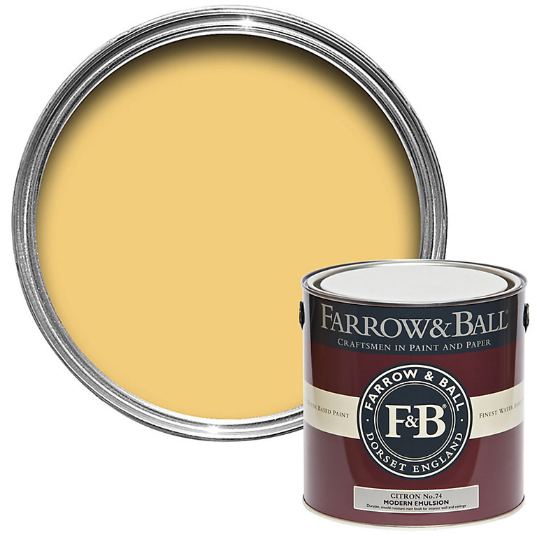 Product image for Farrow & Ball Modern Citron No.74 Matt Emulsion paint, 2.5L