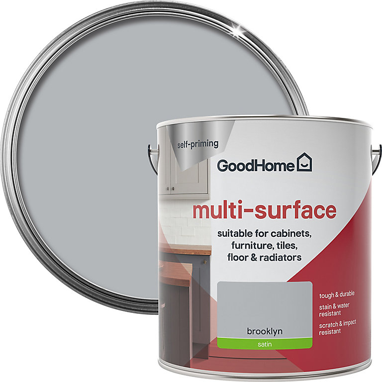 Product image for GoodHome Renovation Brooklyn Satinwood Multi-surface paint, 2L