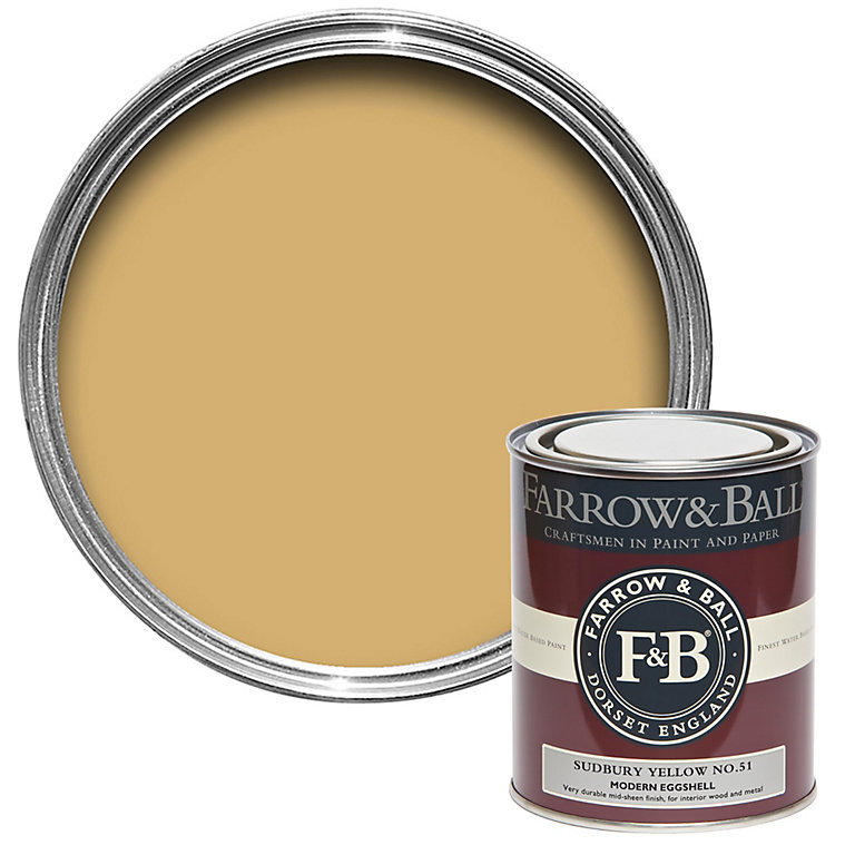 Product image for Farrow & Ball Modern Sudbury Yellow No.51 Eggshell Paint, 750ml