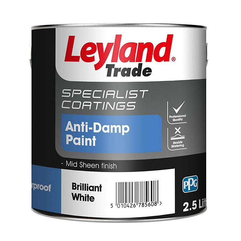 Product image for Leyland Trade White Mid sheen Anti-damp paint, 2.5L